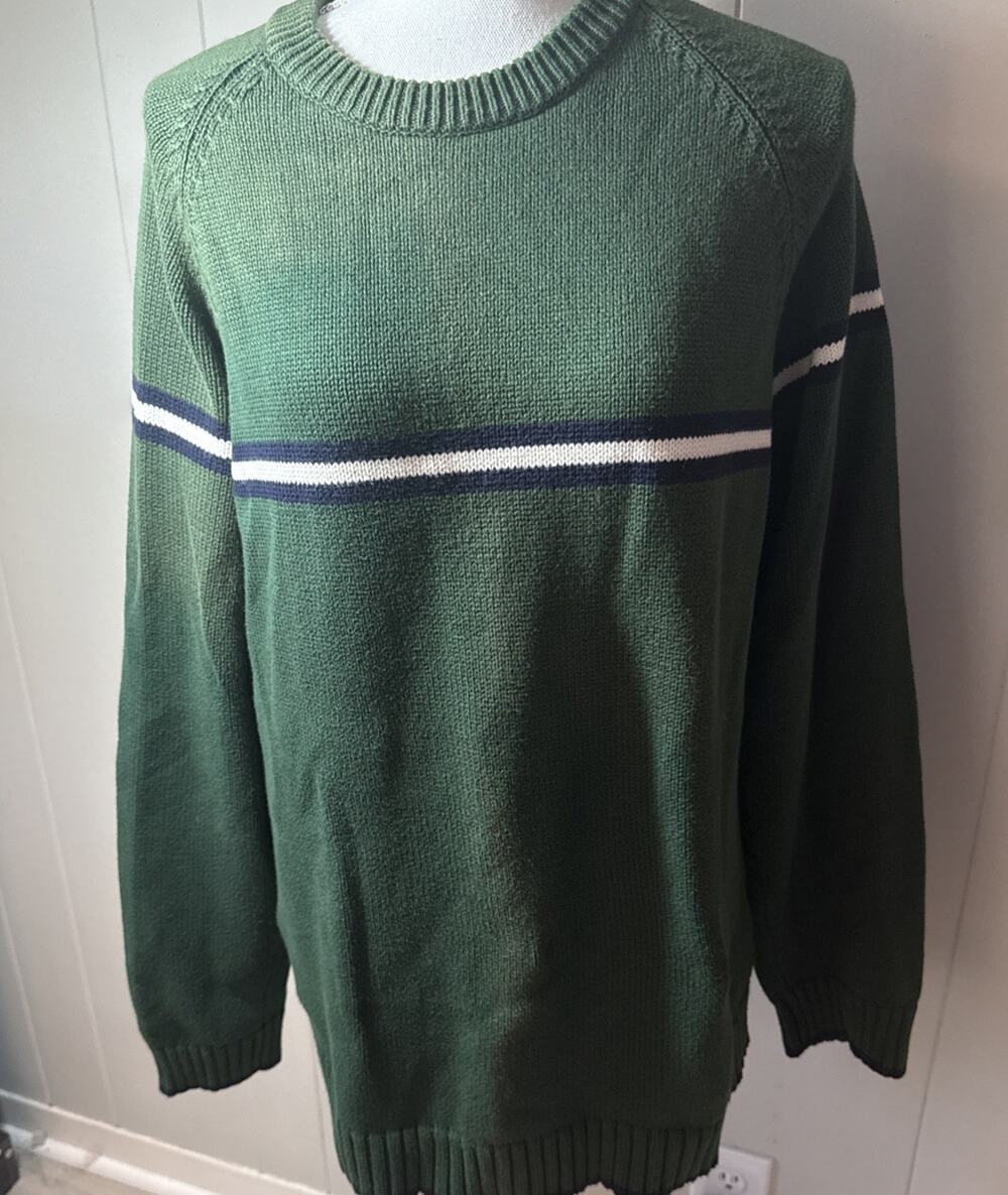Vintage Mens Tommy Hilfiger Sweater Green One Striped Large Heavy Sweater AA3